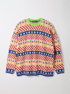 画像1: gim context Clown Circus Border Long Sleeve Knit-T Red