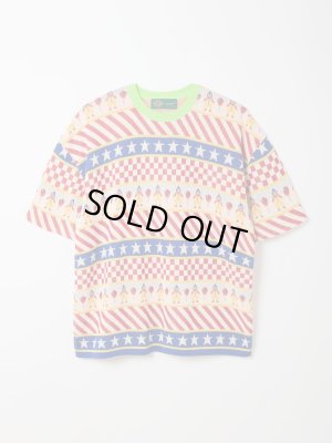 画像1: gim context Clown Circus Border Half Sleeve Knit-T Red