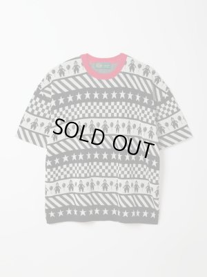 画像1: gim context Clown Circus Border Half Sleeve Knit-T Black