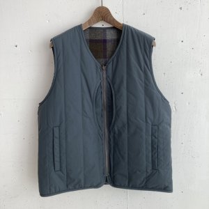 画像1: PWA WASHABLE REFINE-WOOL CHK RV VEST CHARCOAL
