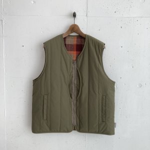 画像1: PWA WASHABLE REFINE-WOOL CHK RV VEST OLIVE