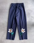 画像1: EFILEVOL Flower Embroidery 2 Tucks Slacks Navy (1)