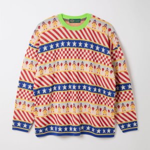 画像: gim context Clown Circus Border Long Sleeve Knit-T Red