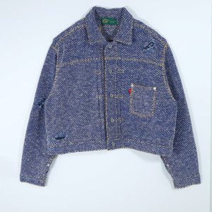 画像: gim context Hand-Stitched Damaged Denim Knit Jacket