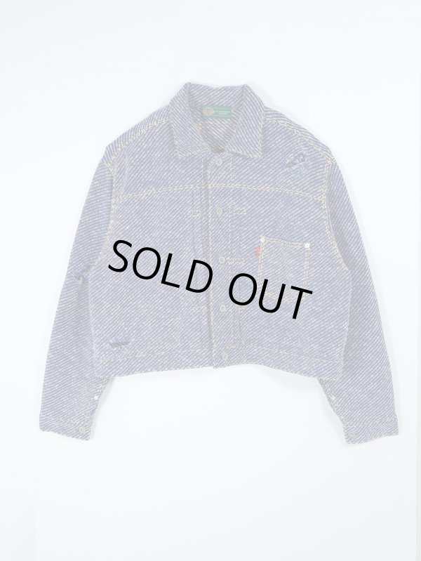 画像1: gim context Hand-Stitched Damaged Denim Knit Jacket (1)