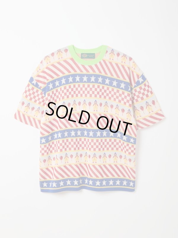 画像1: gim context Clown Circus Border Half Sleeve Knit-T Red (1)