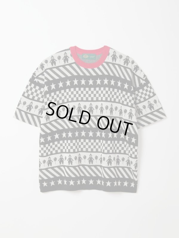 画像1: gim context Clown Circus Border Half Sleeve Knit-T Black (1)