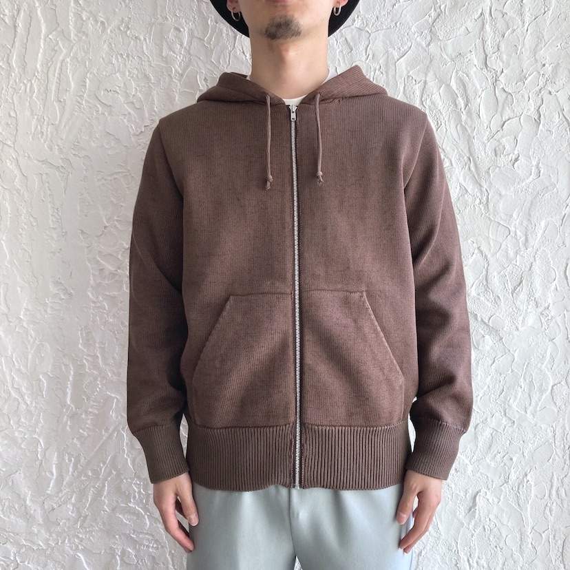 画像: THE NERDYS COTTON knit Zip-up Parka Brown