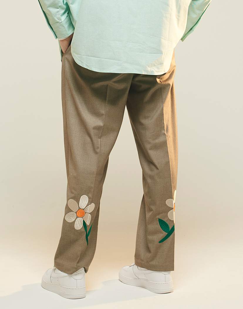 画像: EFILEVOL Flower Embroidery 2 Tucks Slacks Gray