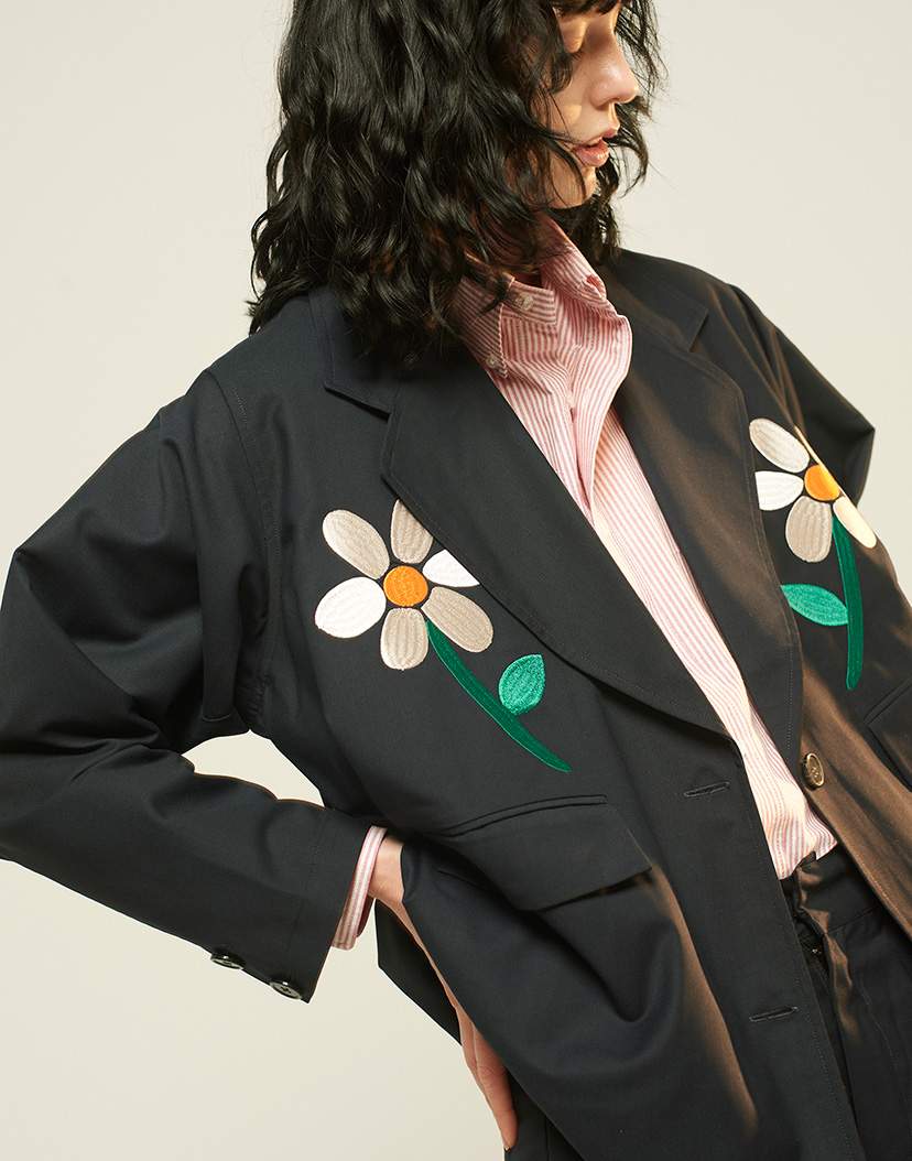 画像: EFILEVOL Flower Embroidery Big Jacket Navy