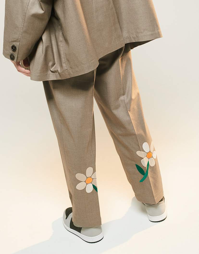 画像: EFILEVOL Flower Embroidery 2 Tucks Slacks Gray