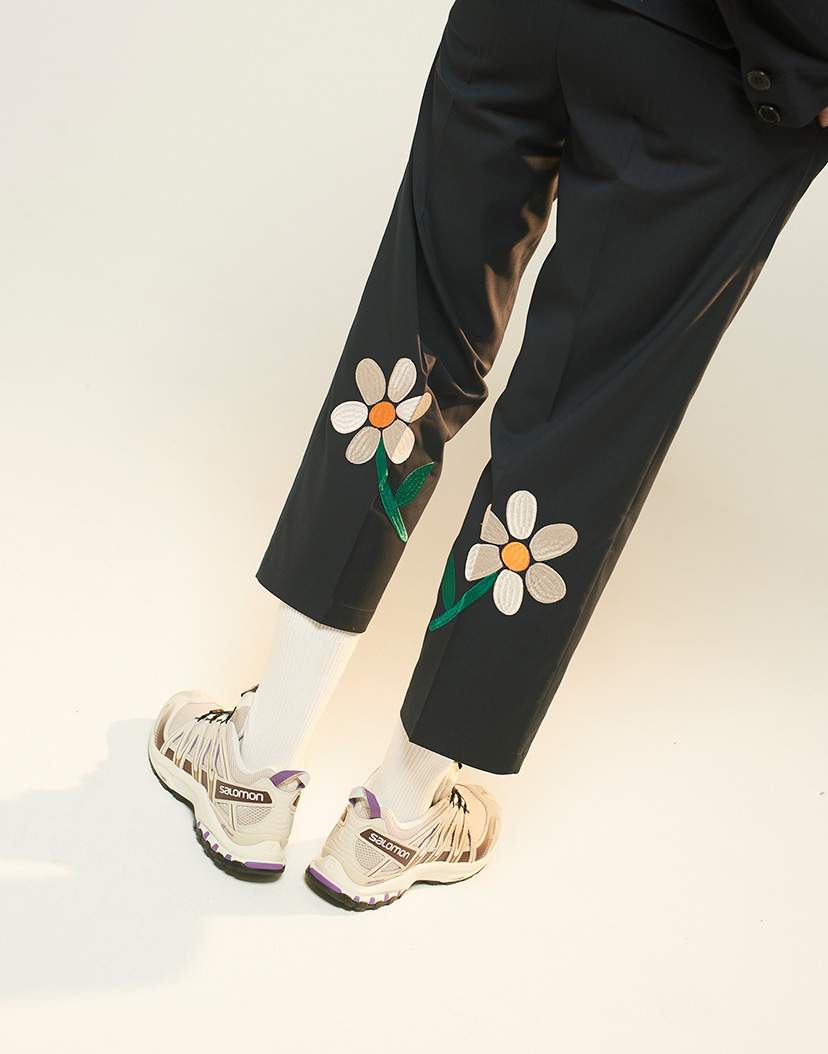 画像: EFILEVOL Flower Embroidery 2 Tucks Slacks Navy