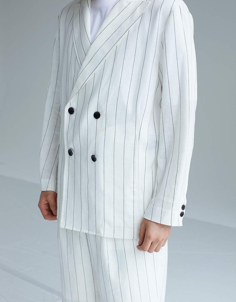 画像: THE NERDYS FLAX Stripe Linen Double Breasted Jacket