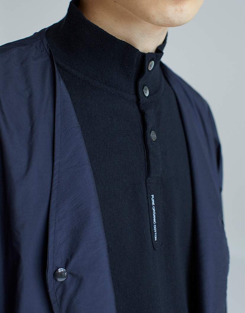 画像: THE NERDYS Organic Cotton Stand collar Polo Shirt Black