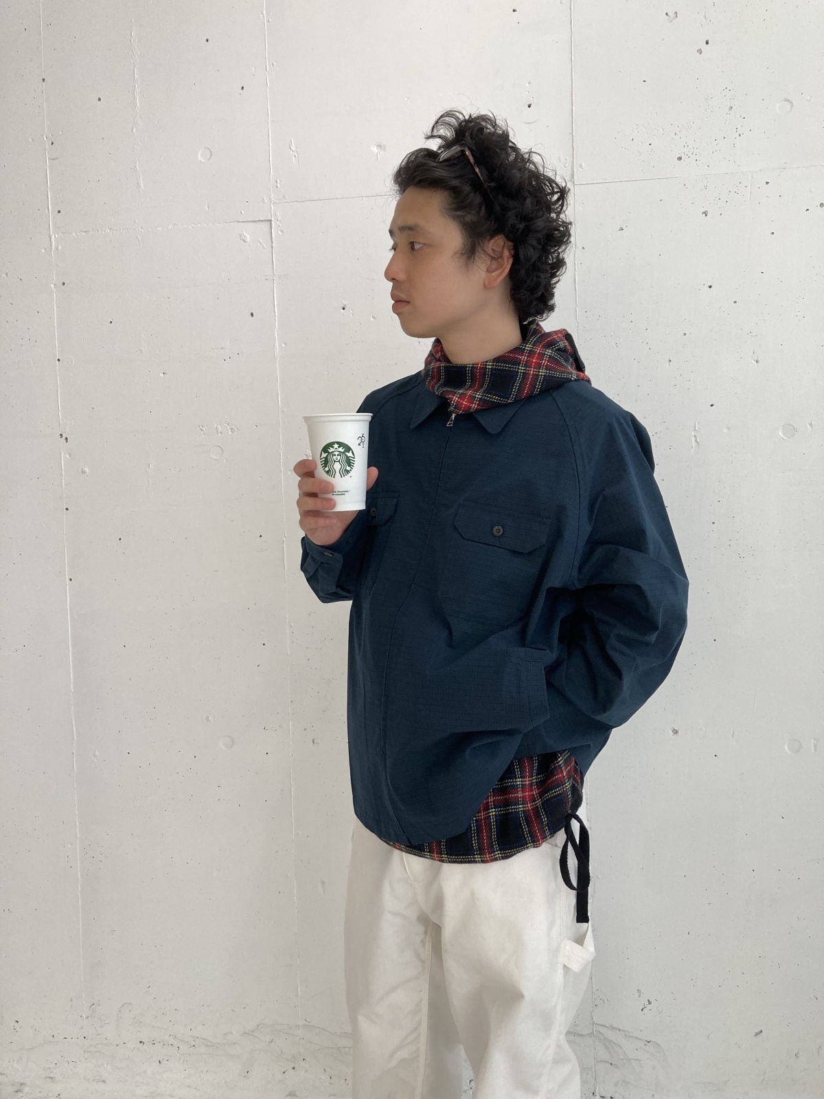 画像: PWA DRY ZIP-UP SWING SHIRT NAVY CHECK