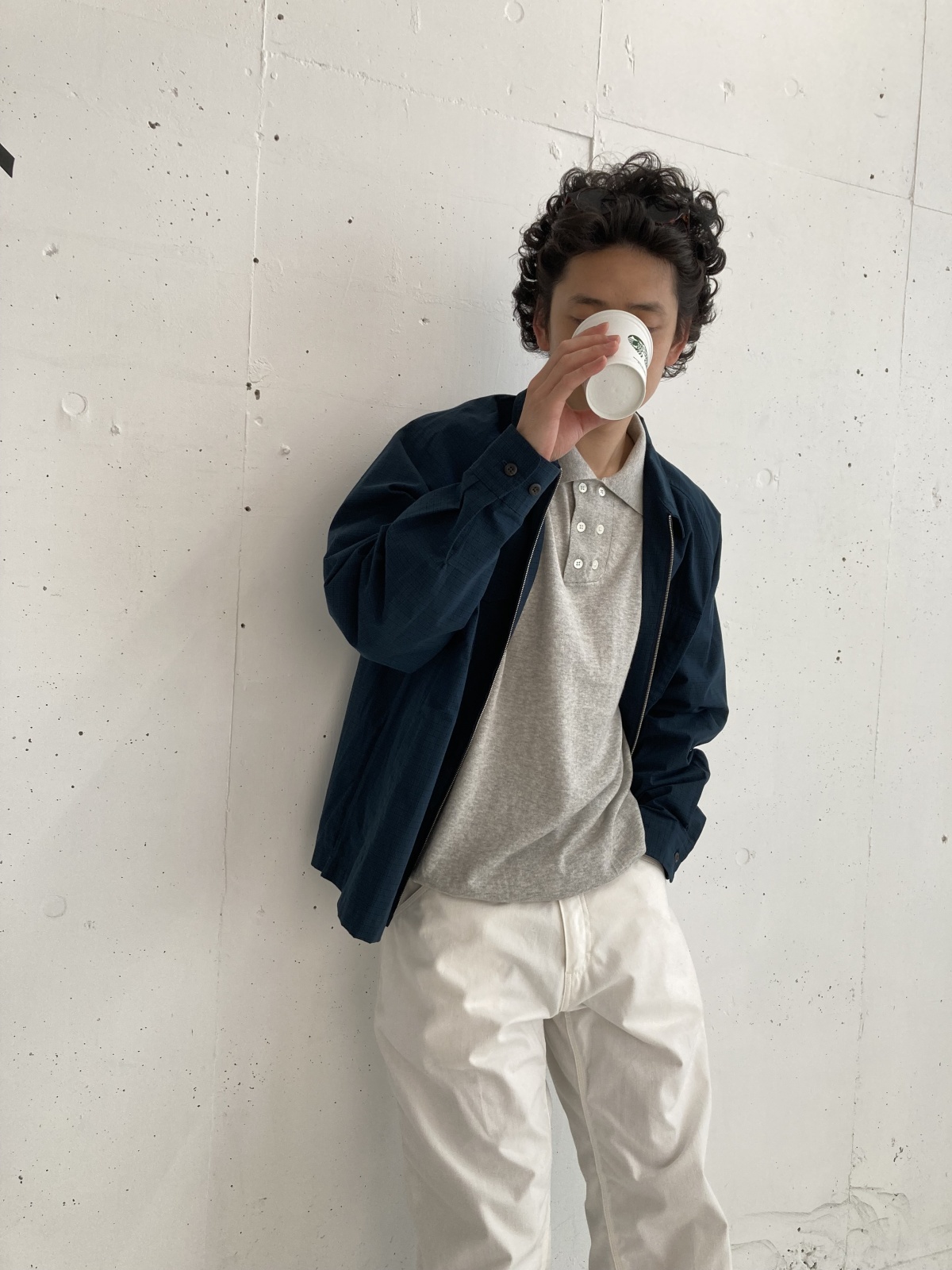 画像: PWA DRY ZIP-UP SWING SHIRT NAVY CHECK