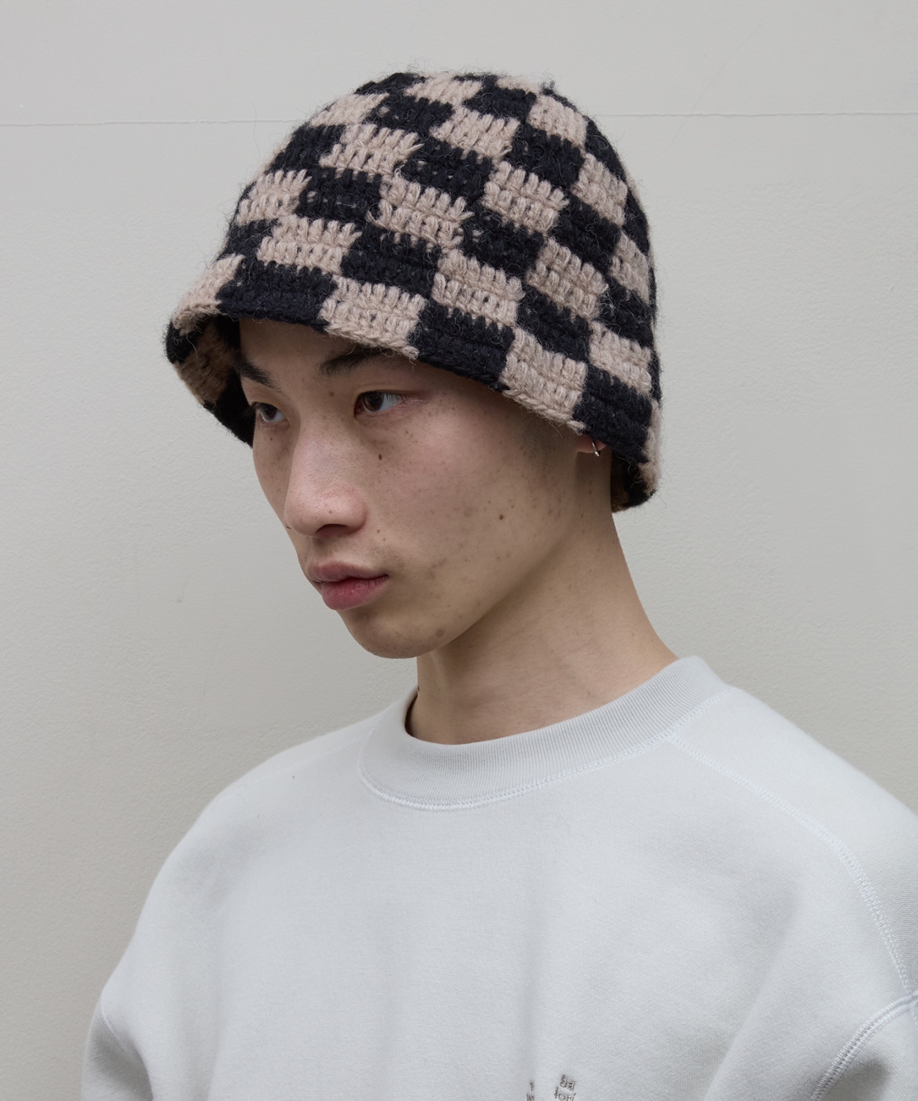 画像3: BAL CHECKERED HAND KNIT BUCKET HAT BROWN (3)