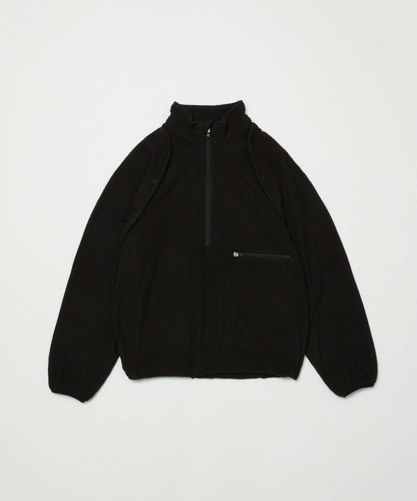 画像1: BAL DETACHABLE SLEEVE GRID FLEECE PULL OVER BLACK (1)