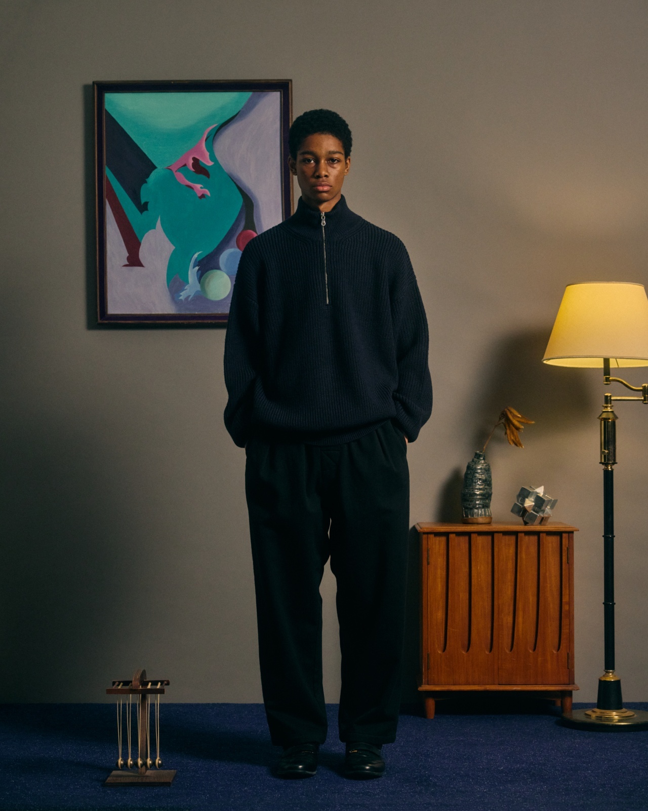 画像3: COMFORTABLE REASON Fleece Back Slacks Black (3)