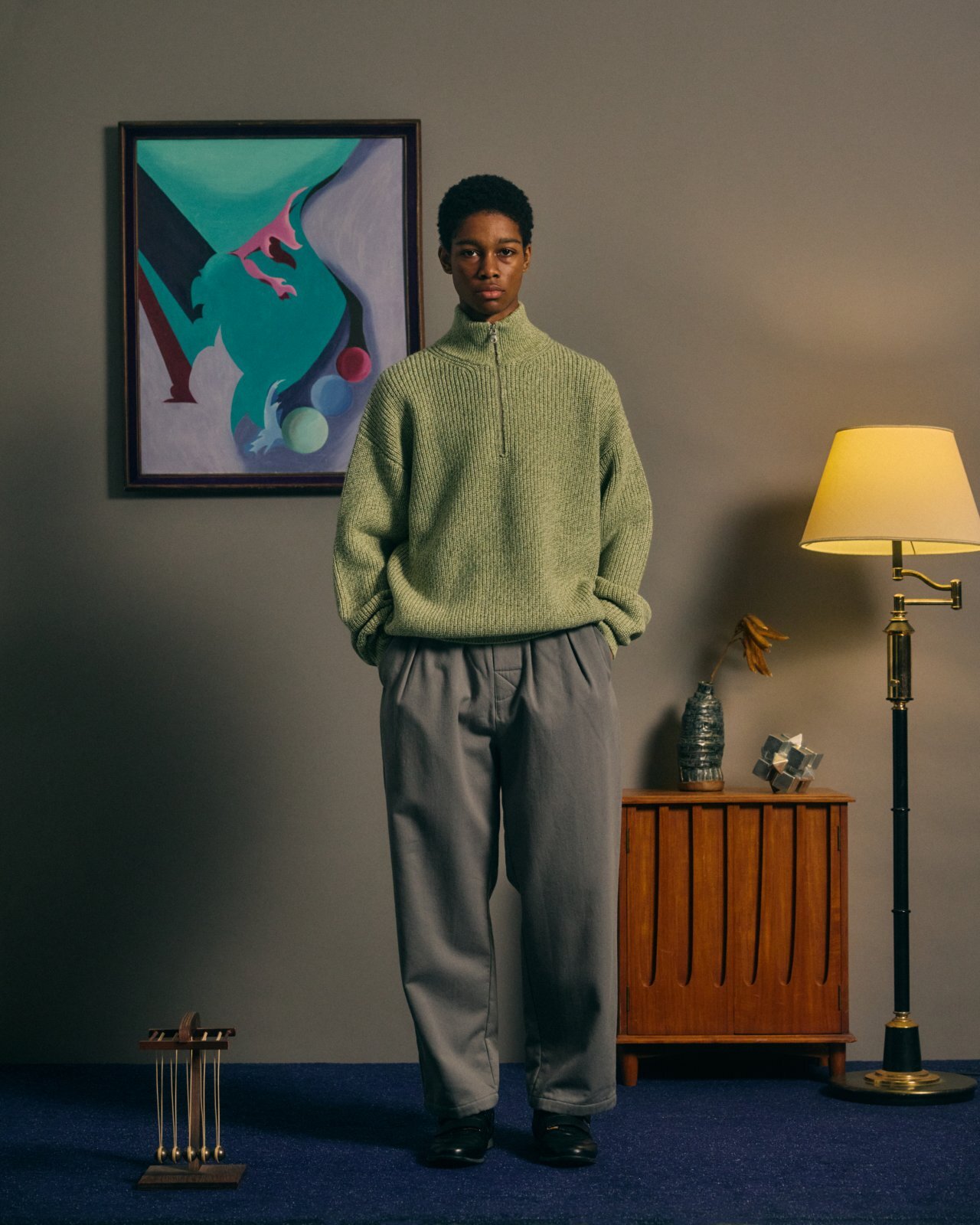 画像7: COMFORTABLE REASON Fleece Back Slacks SAGE GREEN (7)